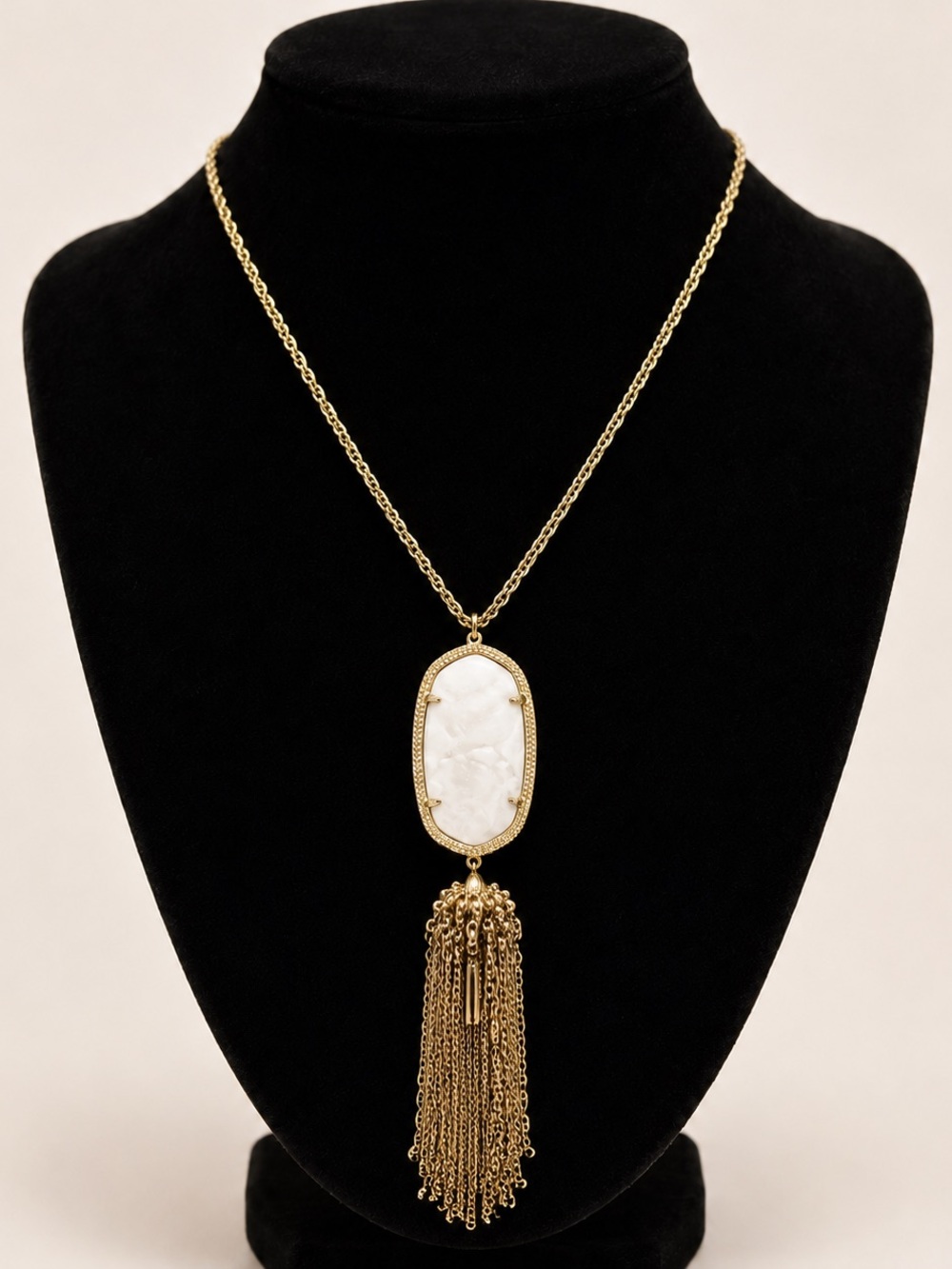 Kendra Scott Gold Tassel Necklace with White Stone Pendant